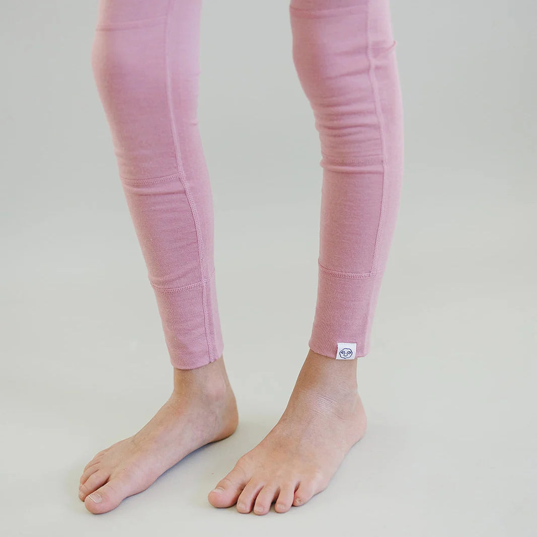>Woolino Kids Merino Wool Base Layer Long Sleeve Top + Leggings Set - Blush Pink