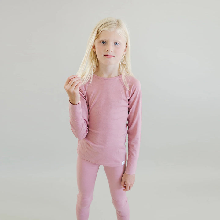 >Woolino Kids Merino Wool Base Layer Long Sleeve Top + Leggings Set - Blush Pink