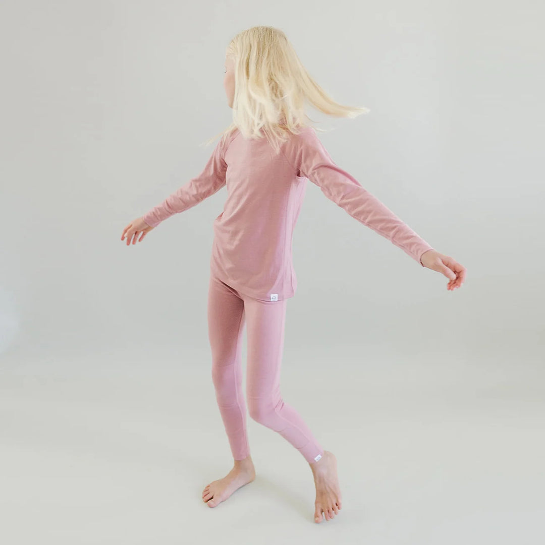 >Woolino Kids Merino Wool Base Layer Long Sleeve Top + Leggings Set - Blush Pink