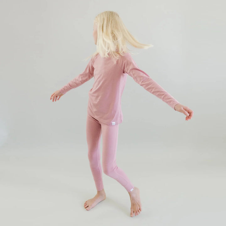>Woolino Kids Merino Wool Base Layer Long Sleeve Top + Leggings Set - Blush Pink