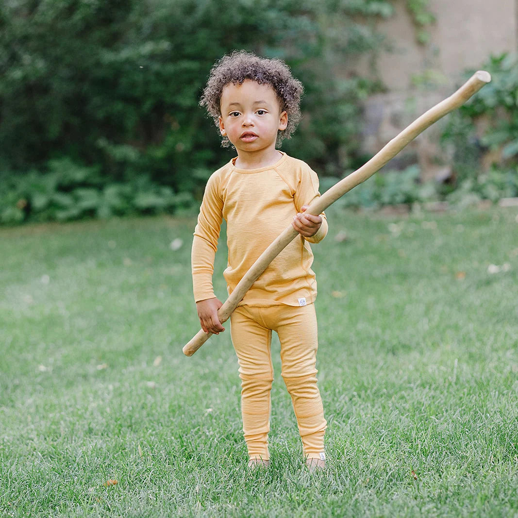 >Woolino Kids Merino Wool Base Layer Long Sleeve Top + Leggings Set - Honey