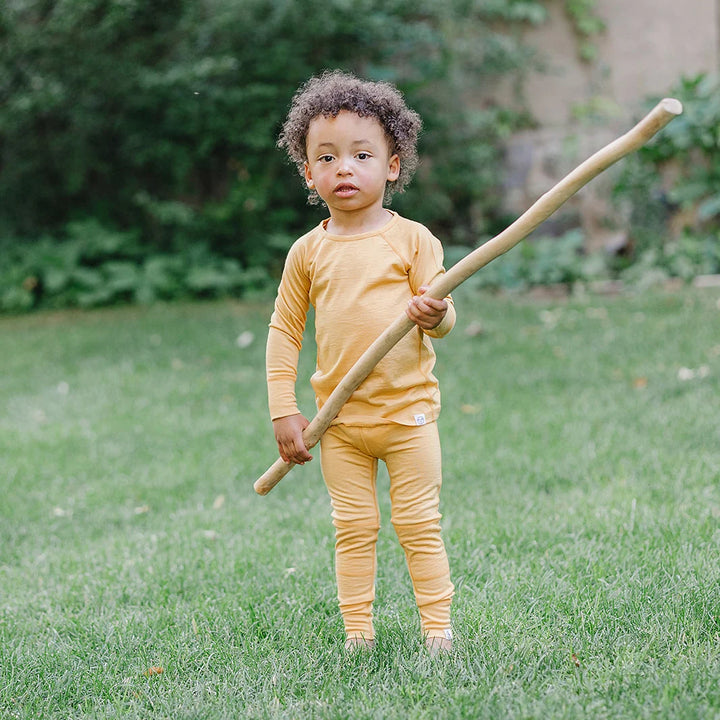 >Woolino Kids Merino Wool Base Layer Long Sleeve Top + Leggings Set - Honey