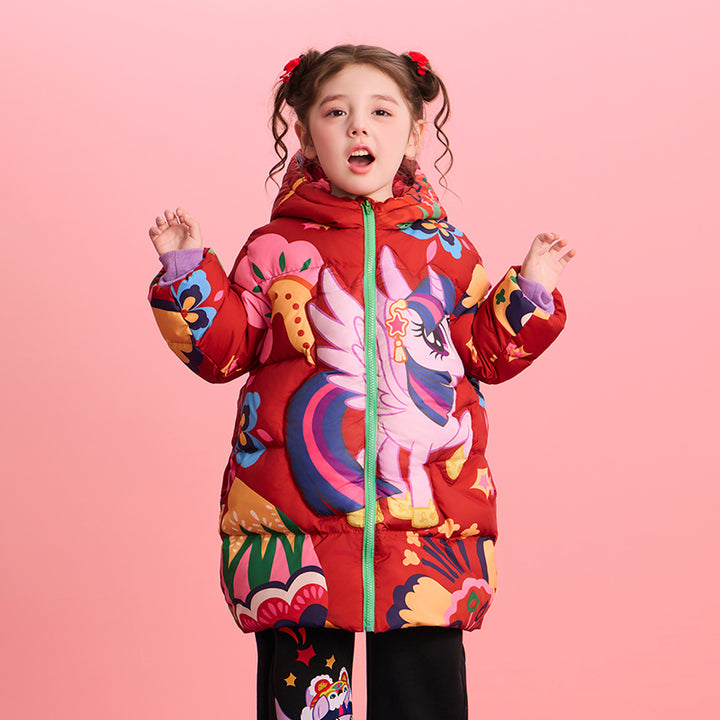 >Nian 年衣 小马宝莉新年花朵羽绒服 - 年衣红