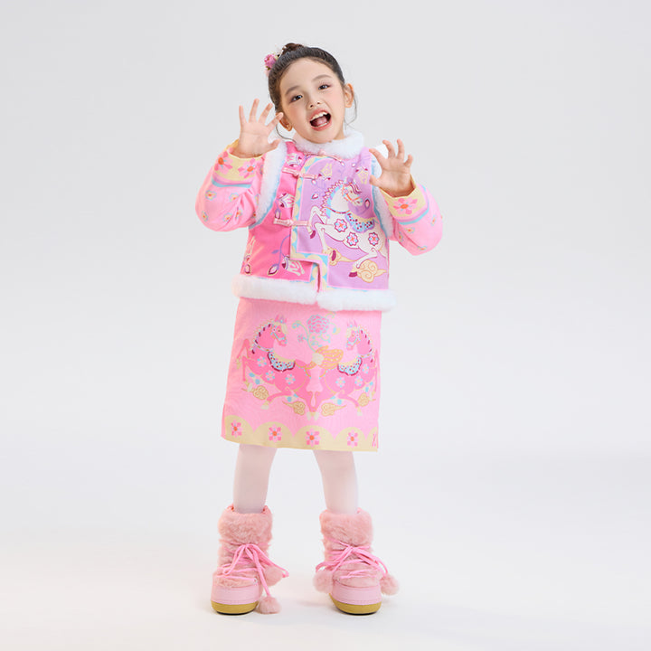 >Nian 年衣 锦绣前程马褂套装 - 初桃粉