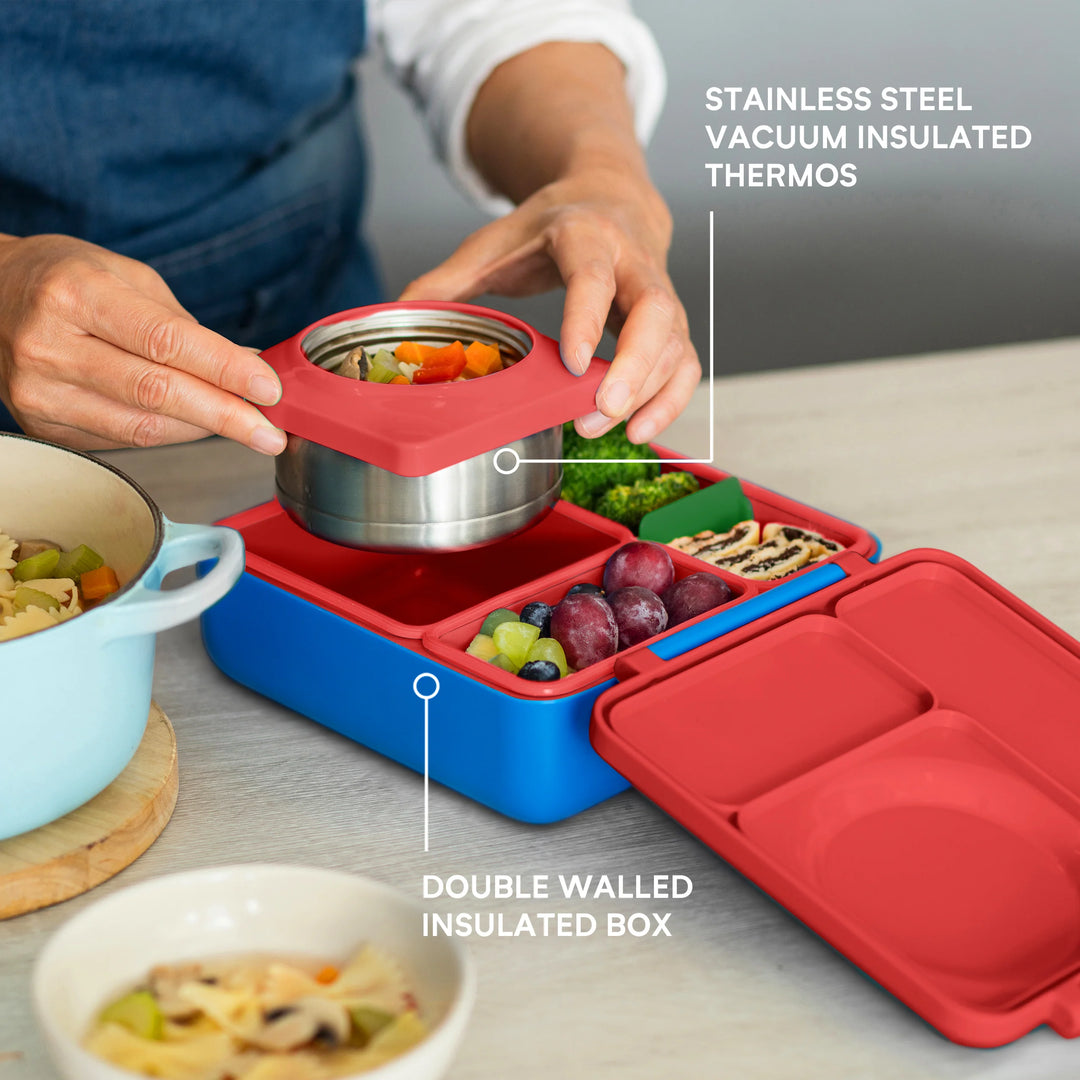 >OmieBox Lunch Box with Fork, Spoon + Pod Set (Scooter Red)