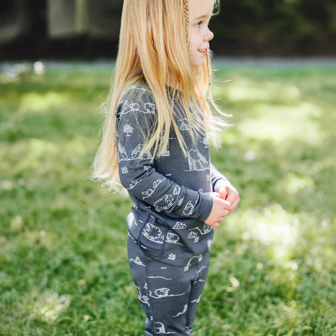 >Woolino Kids Merino Wool Base Layer Long Sleeve Top + Leggings Set - Farm