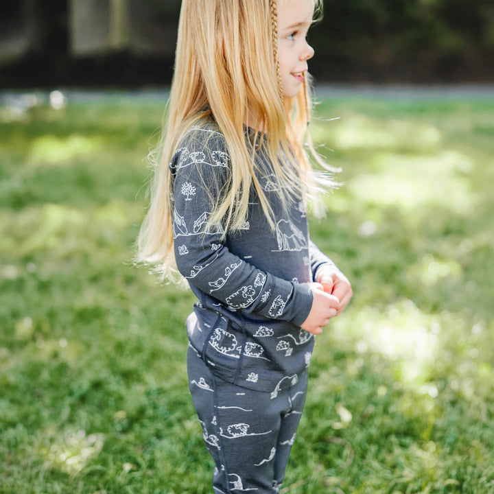 >Woolino Kids Merino Wool Base Layer Long Sleeve Top + Leggings Set - Farm