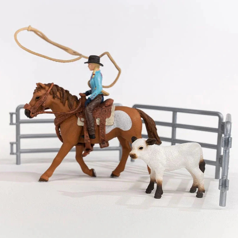 >Schleich FARM WORLD - Cowgirl Team Roping Fun