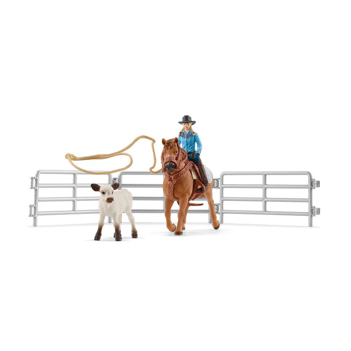 >Schleich FARM WORLD - Cowgirl Team Roping Fun