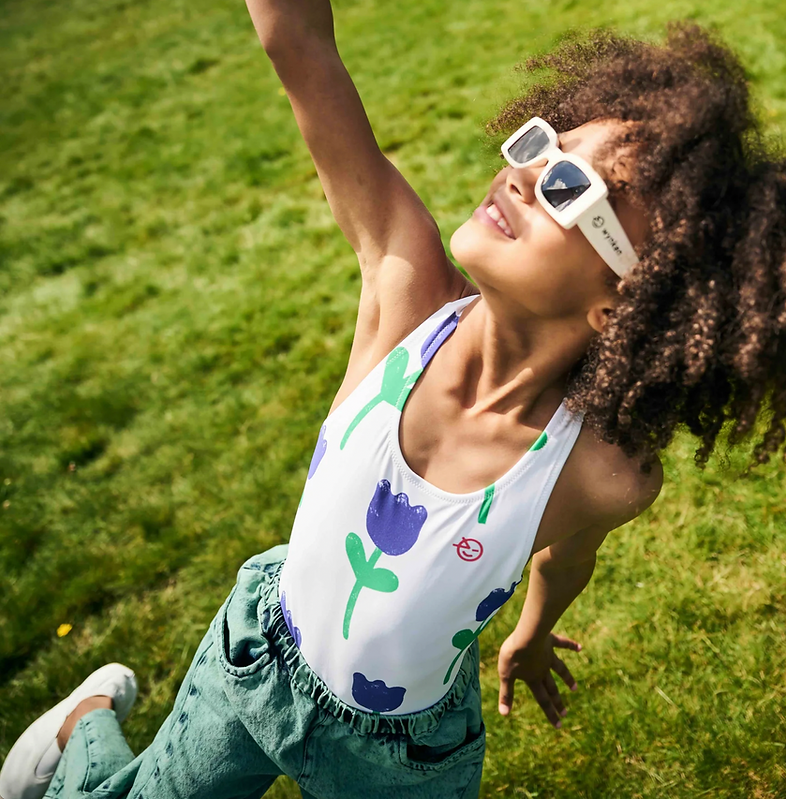 Wynken Kids Girl Kite Swimsuit - Ecru Tulips