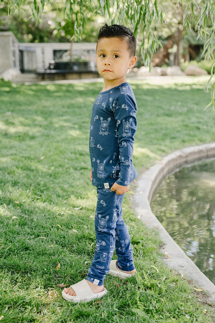 >Woolino Kids Merino Wool Base Layer Long Sleeve Top + Leggings Set - Monster