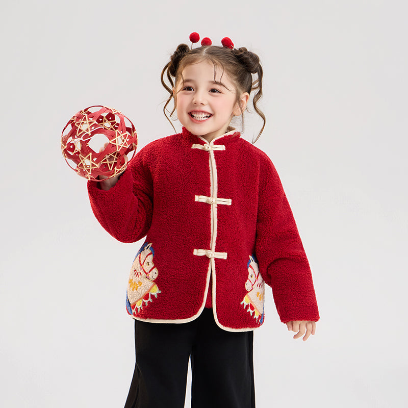 >Nian 年衣 喜乐戏马加绒外套 - 年衣红