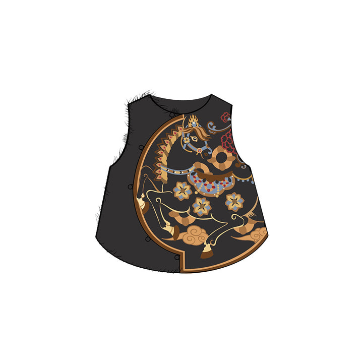 >Nian 年衣 成人亲子款 锦绣前程圆满马甲 - 墨黑