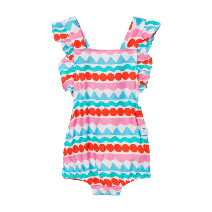 STELLA MCCARTNEY Baby Girl Ruffled Tricolor Stripes All in One Swimming Bodysuit - 3Y