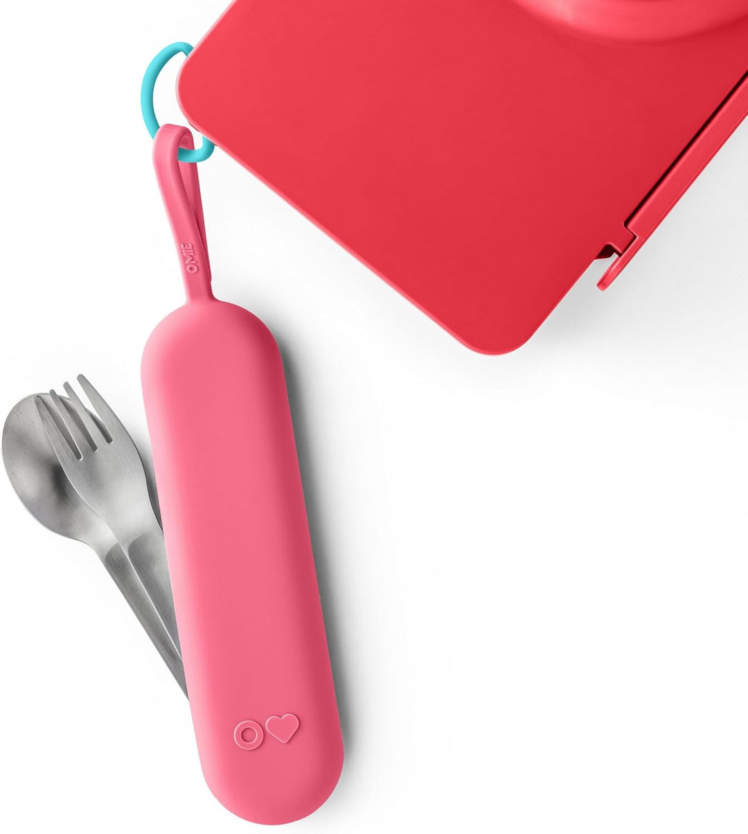 OmieBox UP Lunch Box with Fork, Spoon + Pod Set (Cherry Pink)