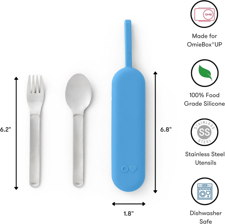 OmieBox UP Lunch Box with Fork, Spoon + Pod Set (Cosmic Blue)