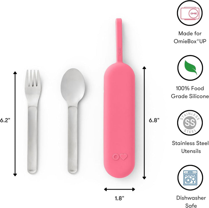 OmieBox UP Lunch Box with Fork, Spoon + Pod Set (Cherry Pink)