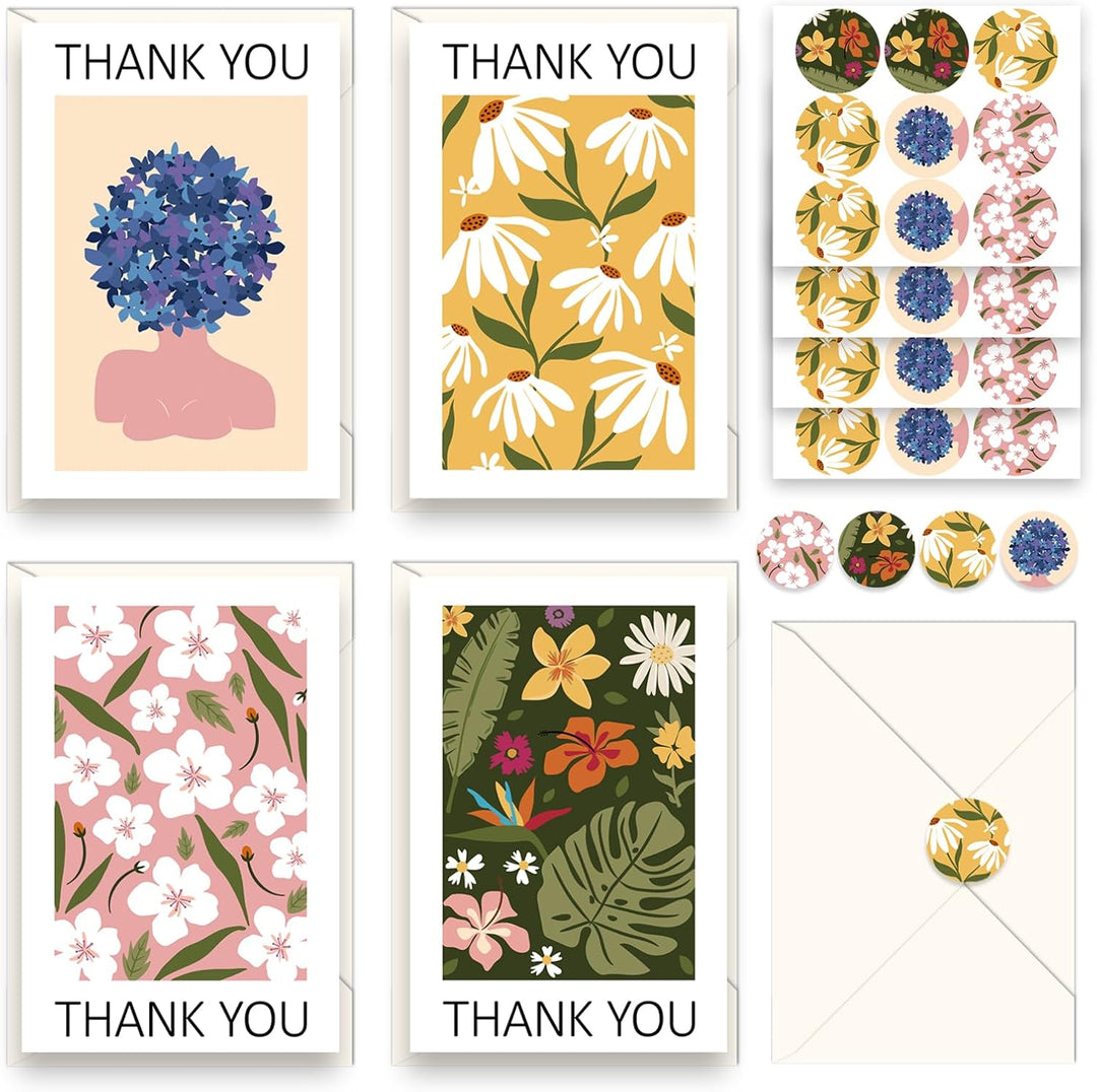 48 Pcs Thank You Cards with Envelopes + Seal Stickers - Painted Flower