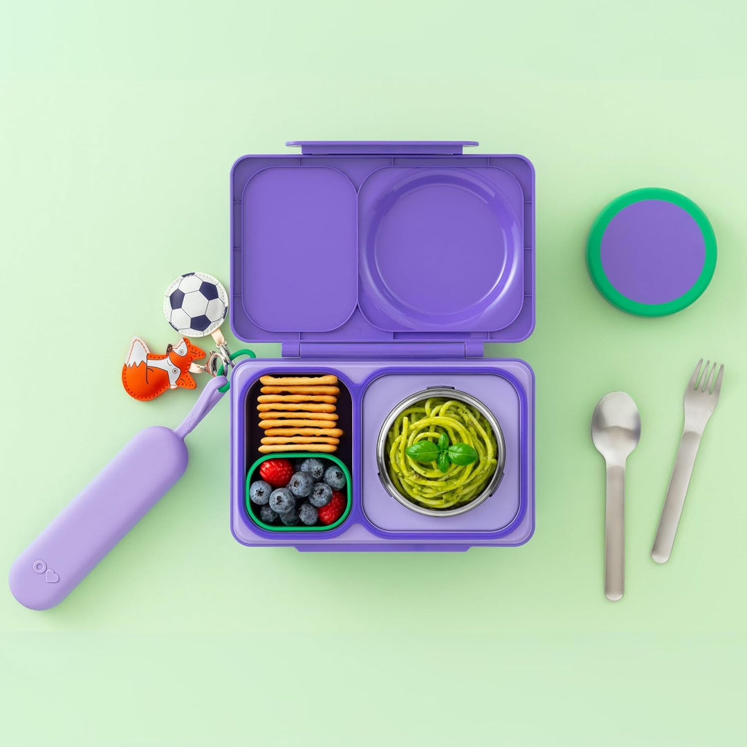 OmieBox UP Lunch Box with Fork, Spoon + Pod Set (Galaxy Purple)