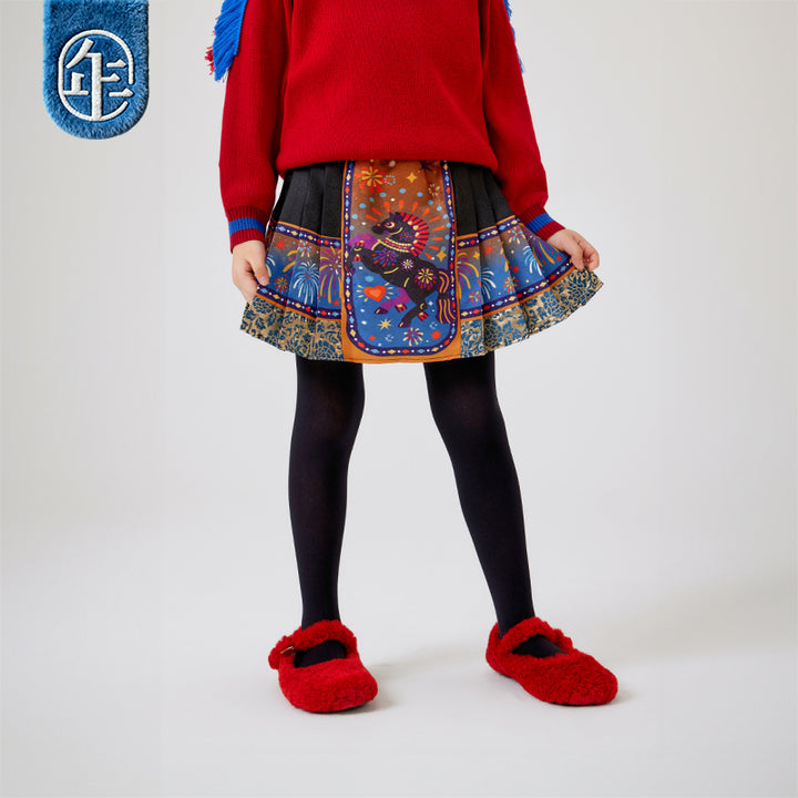 >Nian 年衣 盛世跃马短裙 - 河豚黑