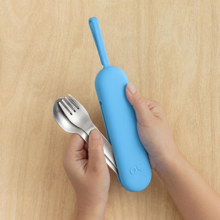 OmieBox UP Lunch Box with Fork, Spoon + Pod Set (Cosmic Blue)