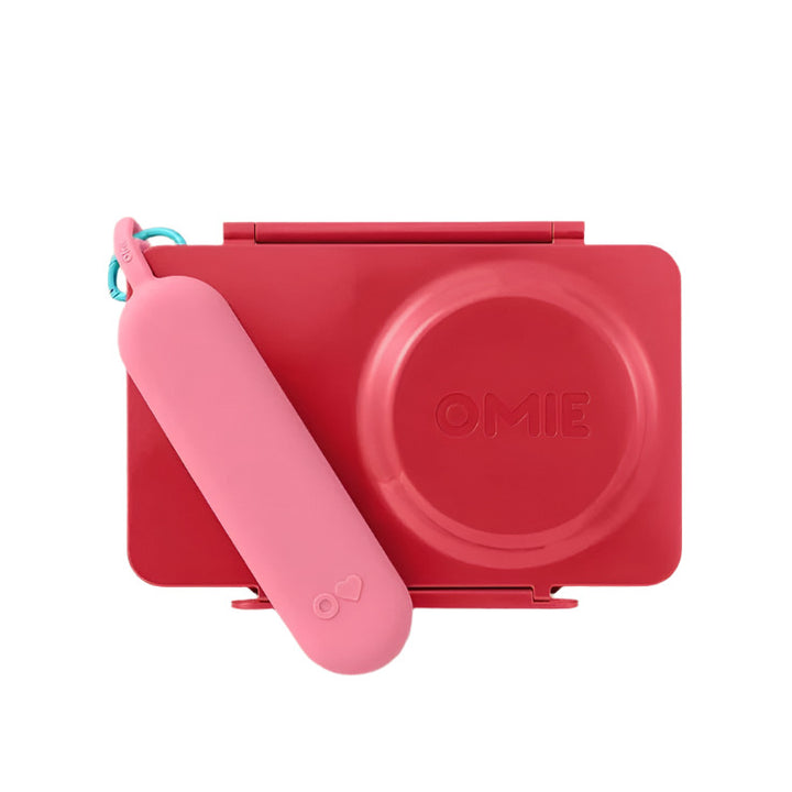 OmieBox UP Lunch Box with Fork, Spoon + Pod Set (Cherry Pink)