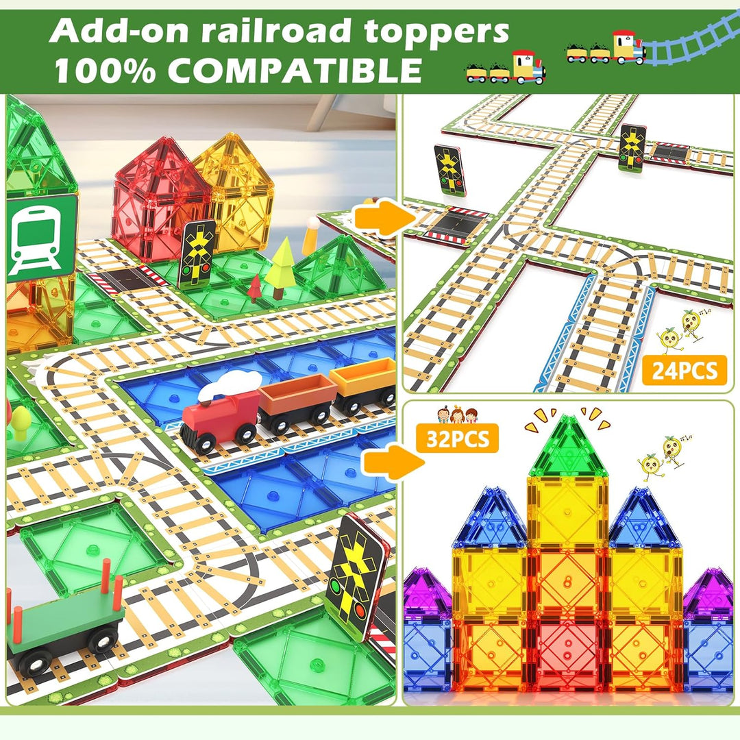 Magnetic Tiles Railroad Playset [56 Pieces]