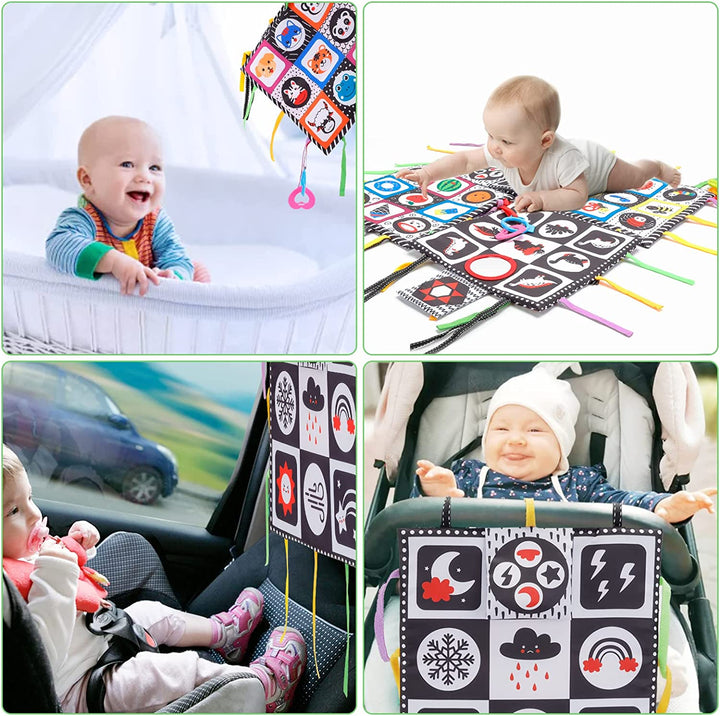 Tummy Mat Baby Toys - Black and White High Contrast Sensory (4 Pack)