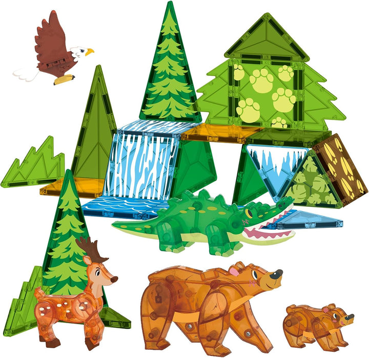 STEM Toy Magnetic Tiles - Jungle Animals, 30 Pieces