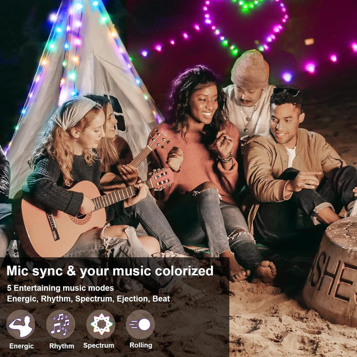 Waterproof 32FT Led Lights - Smart Music Sync with APP/Remote Control (Indoor+Outdoor)