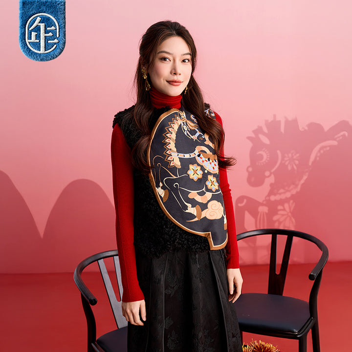 >Nian 年衣 成人亲子款 锦绣前程圆满马甲 - 墨黑