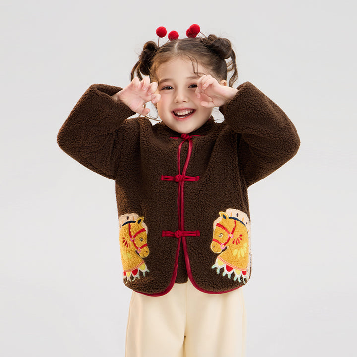 >Nian 年衣 喜乐戏马加绒外套 - 岩石棕