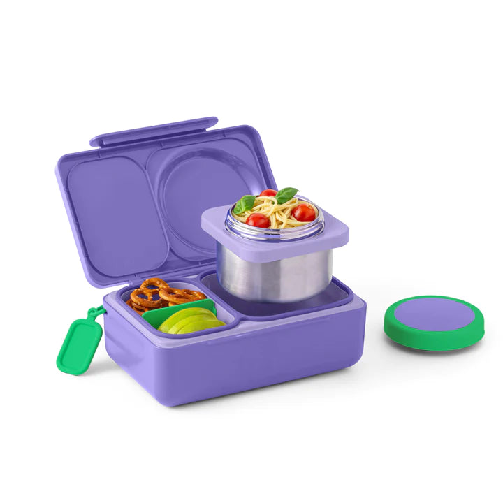 OmieBox UP Lunch Box with Fork, Spoon + Pod Set (Galaxy Purple)