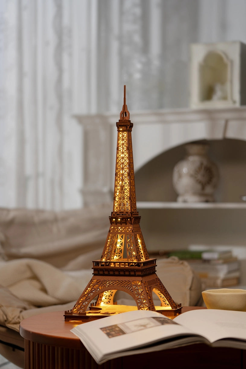 >Hands Craft DIY 3D Wooden Puzzle w/ Led Lights: Night of the Eiffel Tower