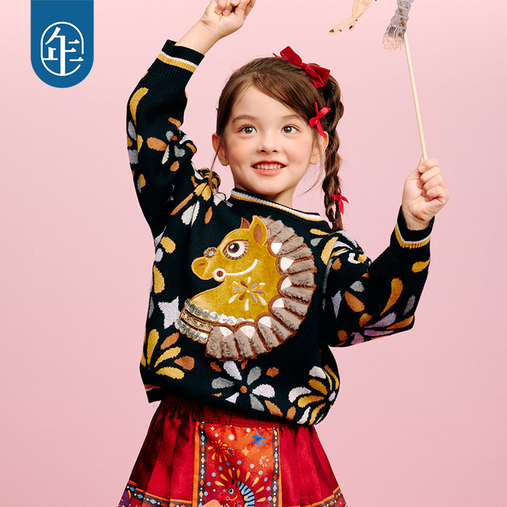 >Nian 年衣 盛世乐马毛衣 - 墨黑