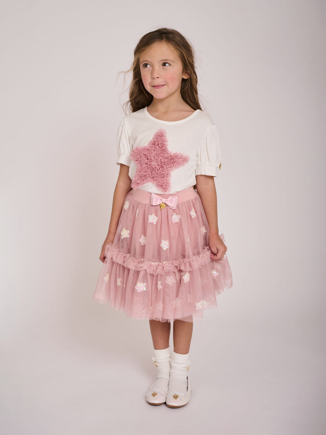 Angel's Face Kids Girls Suvannah Pink Ruffle Star Tee - Snowdrop