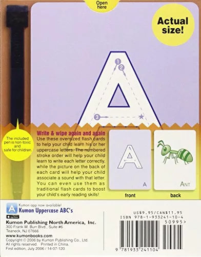 >KUMON Grade  PreK-K ABC’s Write & Wipe Uppercase Letters Flash Cards Age 2-6
