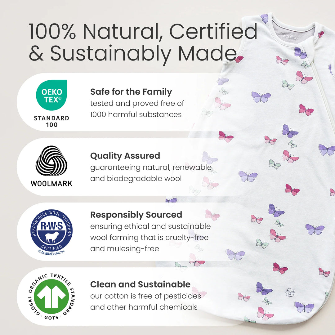 >Woolino 4 Season CLASSIC Merino Wool &amp; Organic Cotton Baby Sleep Bag - Sage