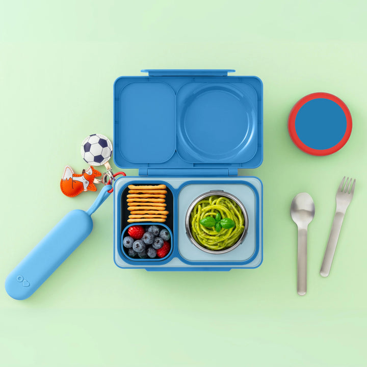 OmieBox UP Lunch Box with Fork, Spoon + Pod Set (Cosmic Blue)