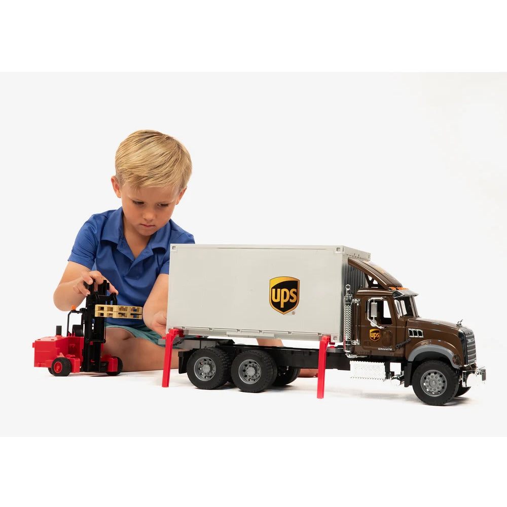 >Bruder 02828 MACK Granite UPS Logistics Truck and Forklift