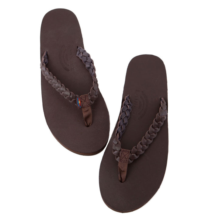 Rainbow Women's Premium Leather Flip-Flops Sandals in Mocha