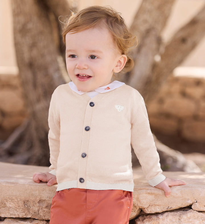 Tartine et Chocolat Kids Beige Washed Linen Cardigan