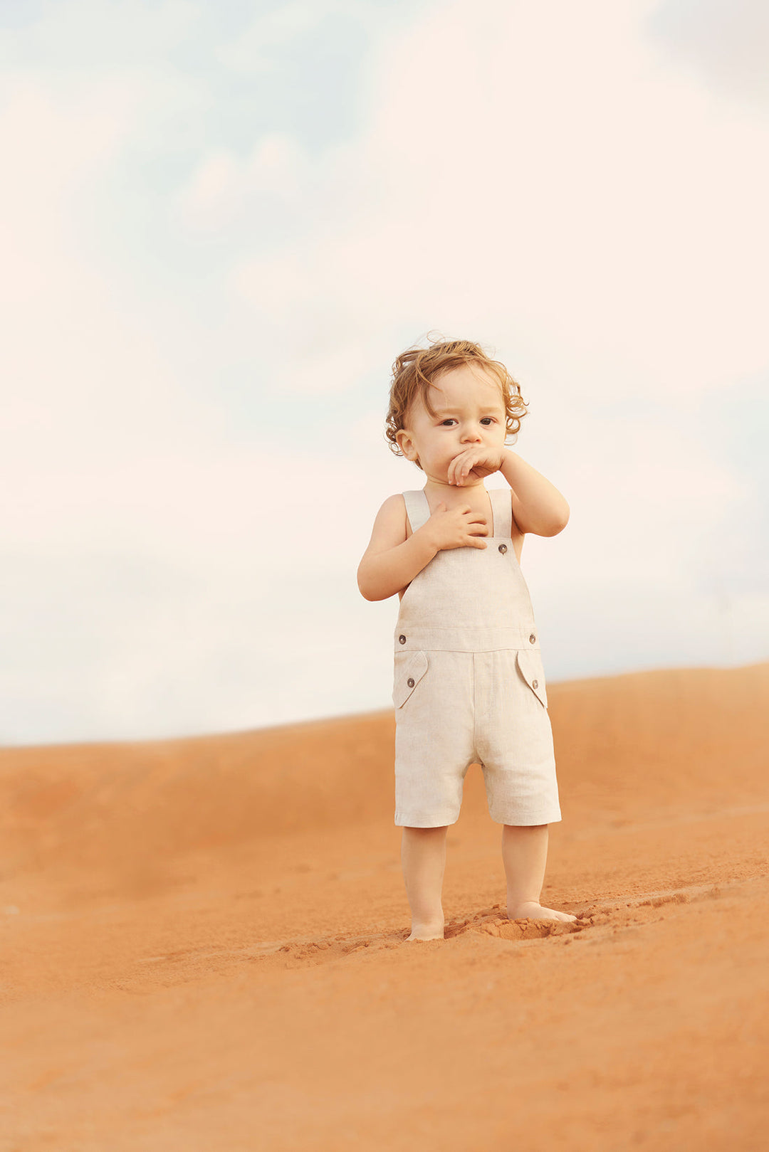 Tartine et Chocolat Baby Linen Dungarees - Heather Sand