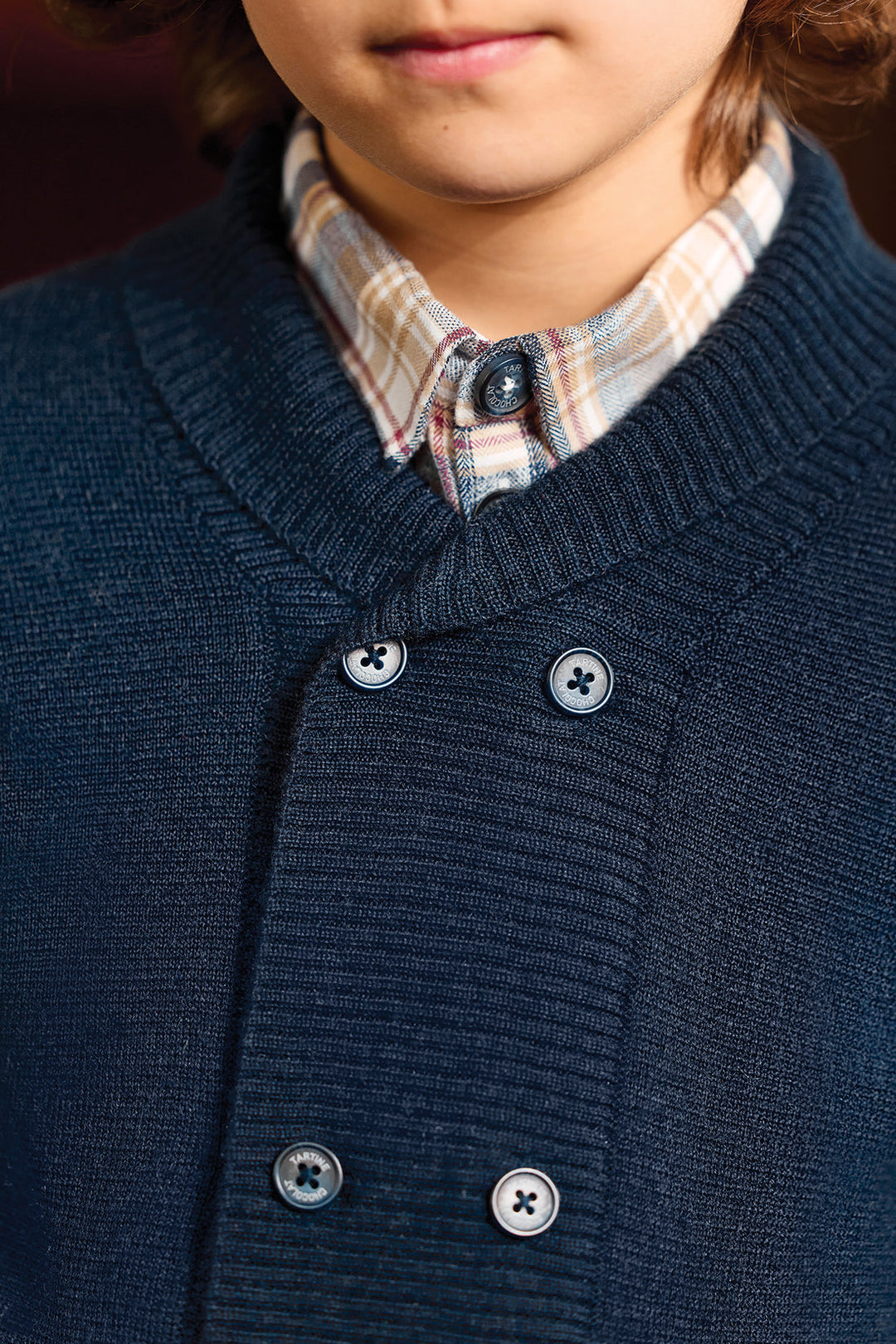 >Tartine et Chocolat Kids Wool Tailored Collar Cardigan - Navy