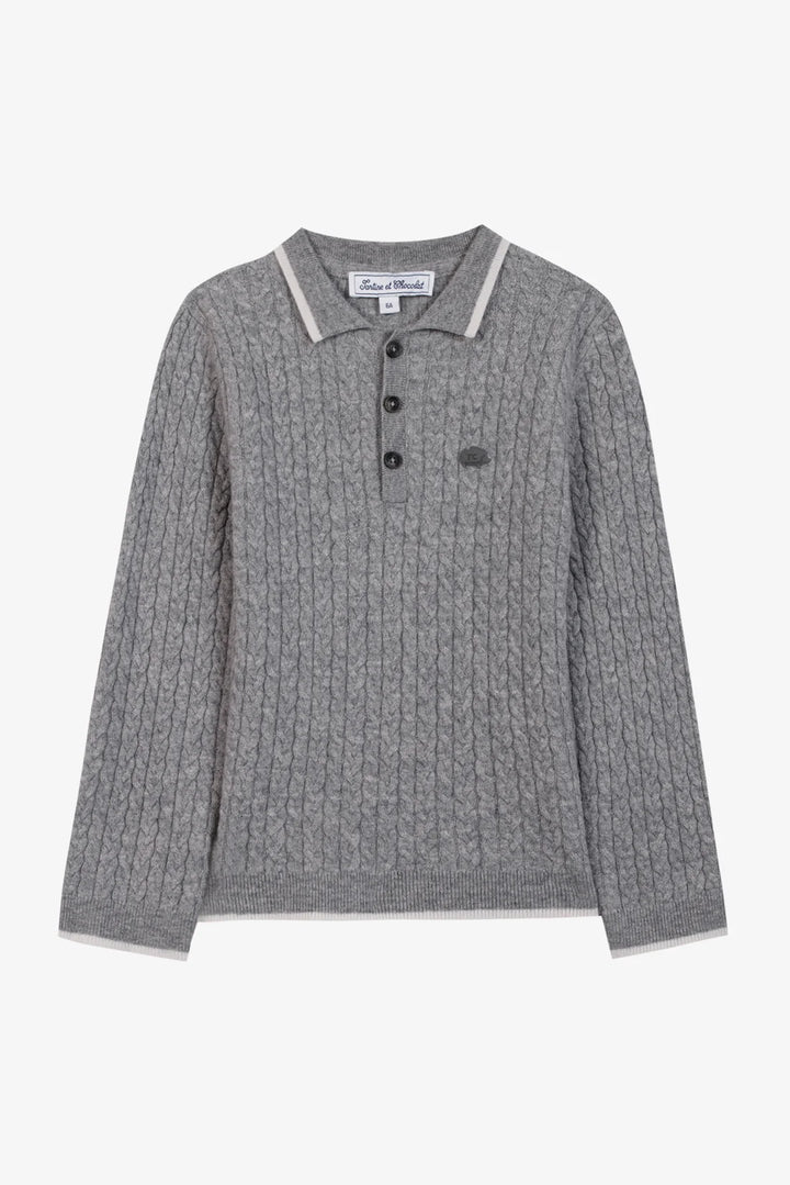 >Tartine et Chocolat Kids Wool Pointed Collar Stripe Sweater - Mottled Grey