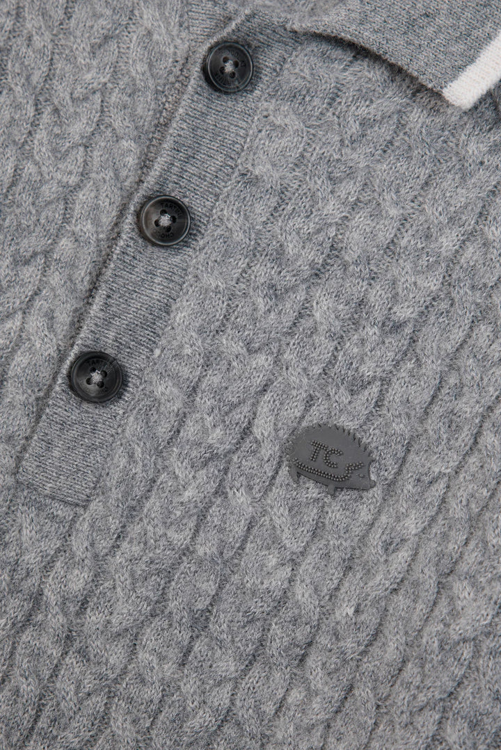 >Tartine et Chocolat Kids Wool Pointed Collar Stripe Sweater - Mottled Grey