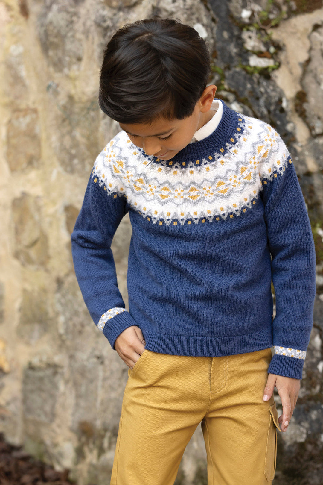 >Tartine et Chocolat Kids Wool Jacquard Knitwear Sweater - Indigo