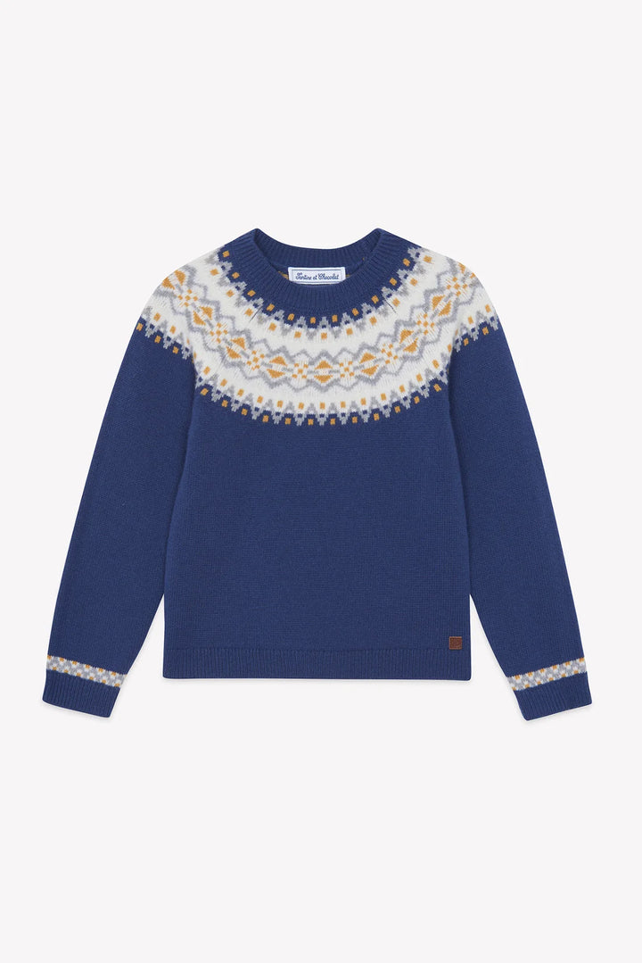 >Tartine et Chocolat Kids Wool Jacquard Knitwear Sweater - Indigo