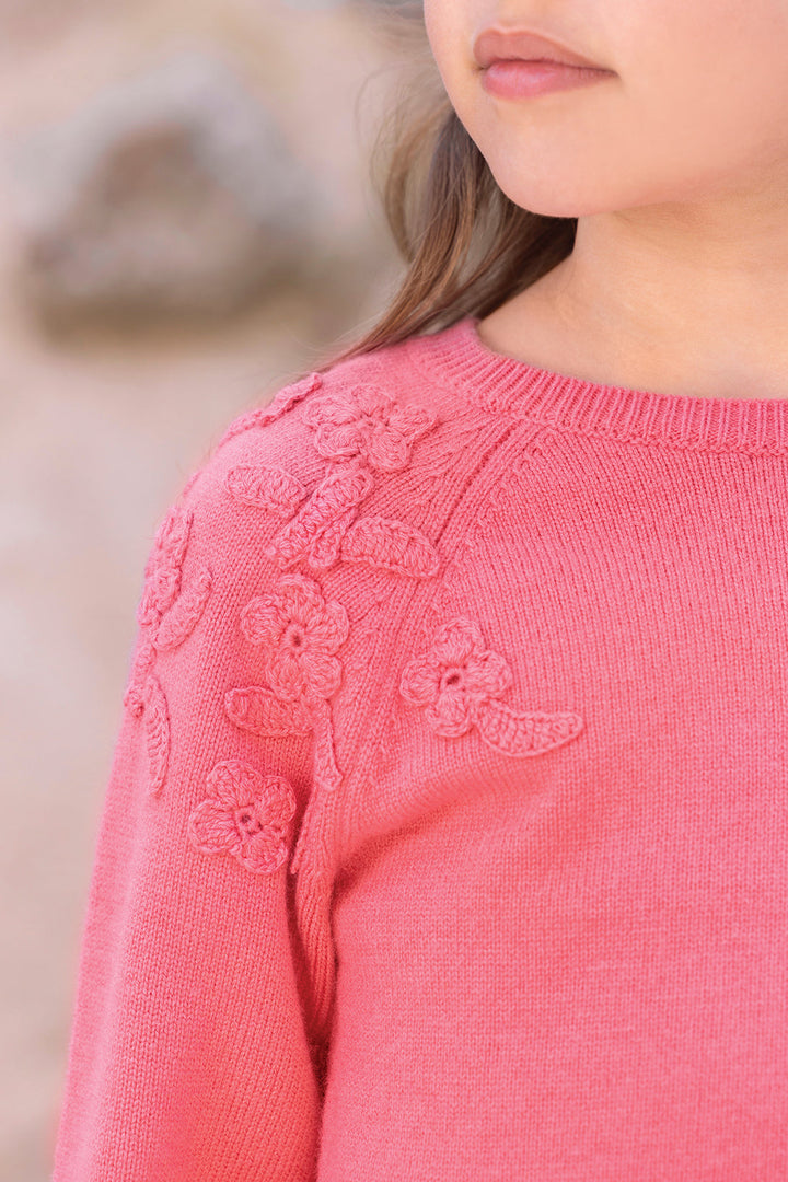 >Tartine et Chocolat Kids Wool Floral Embroidery Sweater - Peony Pink