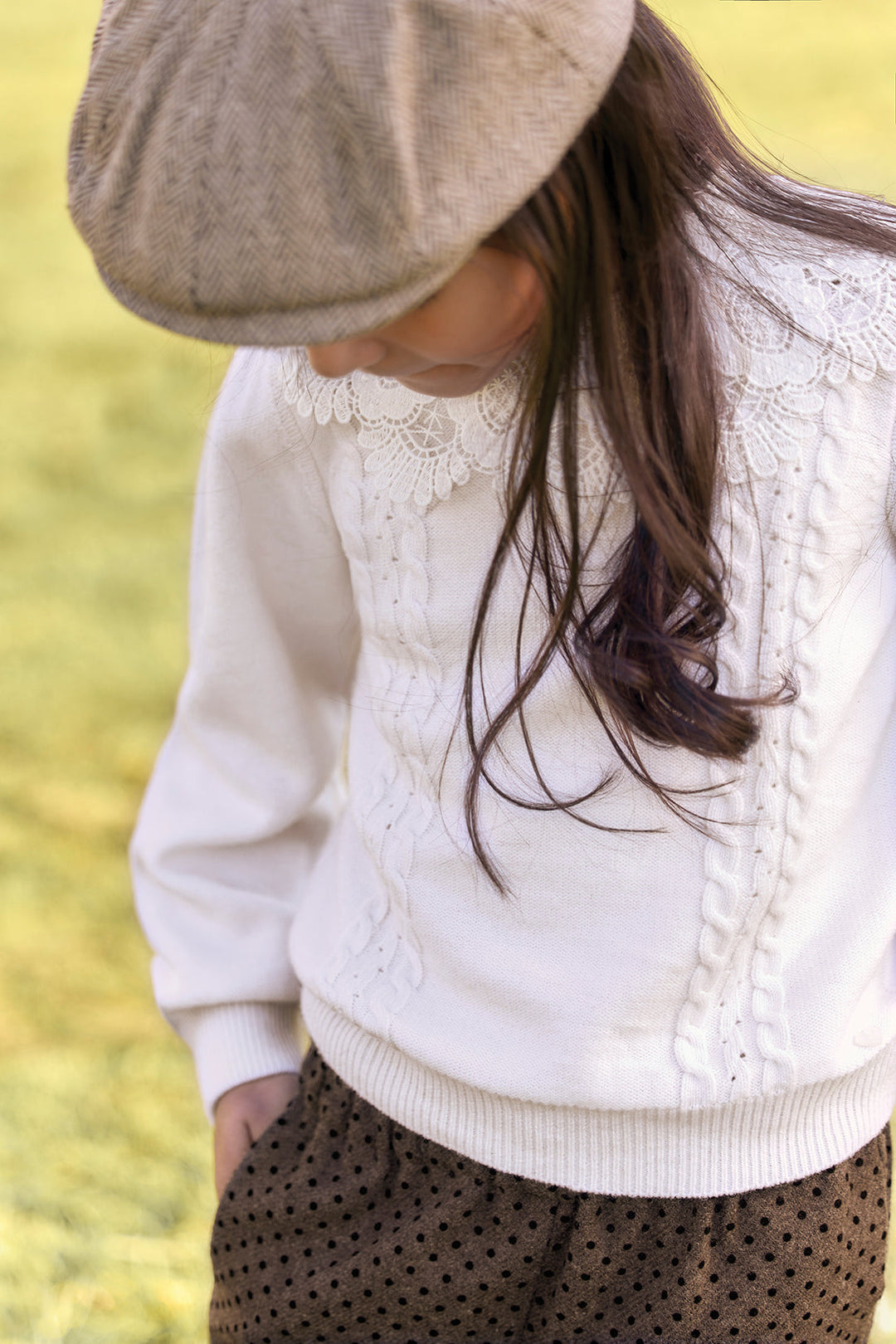 >Tartine et Chocolat Kids Wool Lace Collar Sweater - Ecru